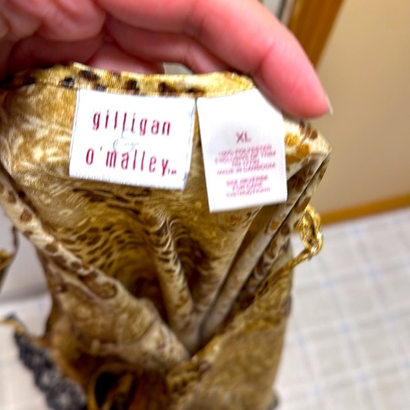 Gilligan & O’Malley Leopard Print Nightgown with Black Lace Trim size XL - Picture 3 of 5